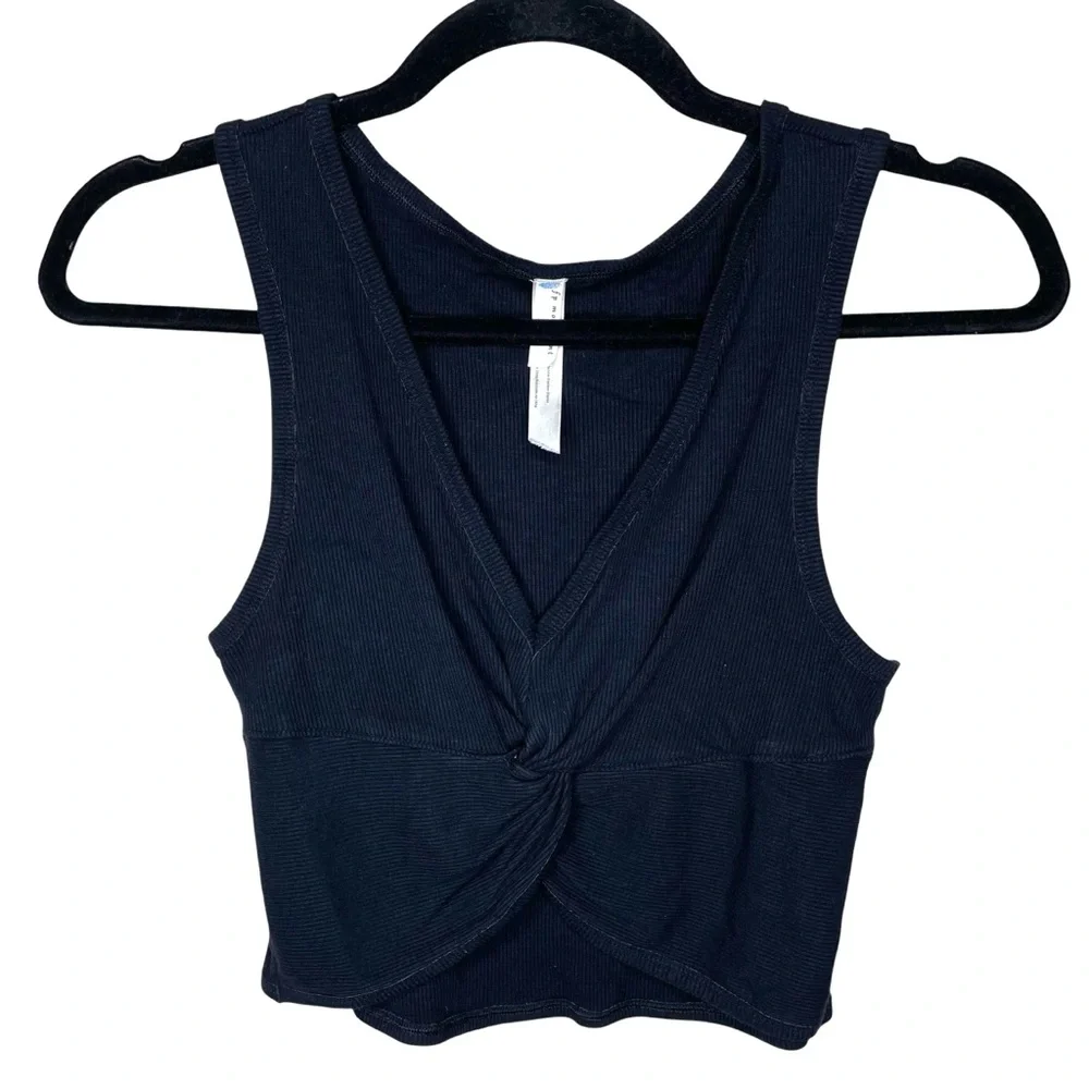 Free People Movement New Moon Knot Front Ribbed Crop Tank Black Lg - Picture 5 of 14